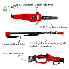 Olivka AE100 Akülü Yüksek Dal Budama Testeresi 3,1 Metre