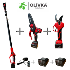 Olivka AES40 Akülü Budama Makası + Budama Testeresi + Uzatma Sapı ile