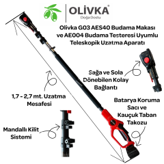 Olivka AES40 Akülü Budama Makası + Budama Testeresi + Uzatma Sapı ile