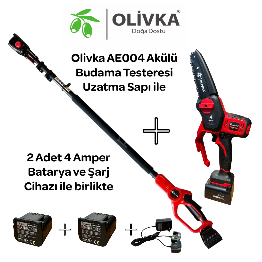 Olivka AE004 Akülü Budama Testeresi Uzatma Sapı ile beraber
