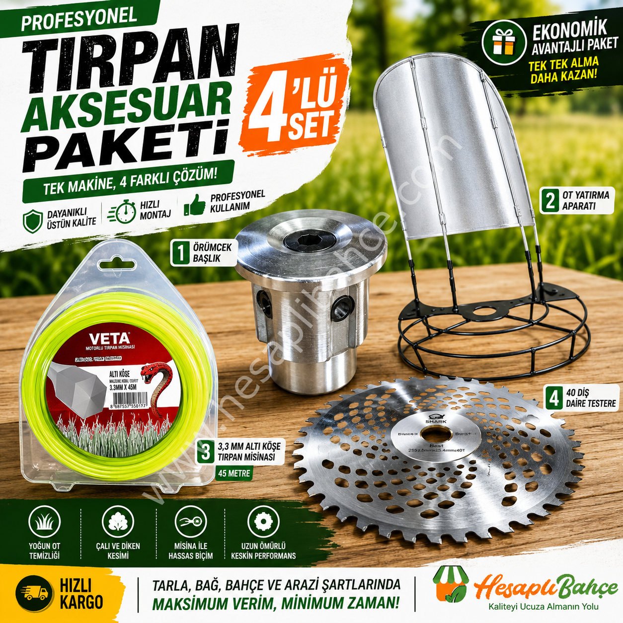 Albatros Agro Profesyonel Motorlu Tırpan 4'lü Aksesuar Paketi (Örümcek Başlık + Ot Yatırma + Misina + Daire Testere)